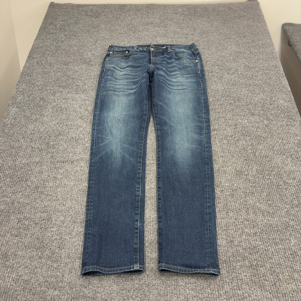 Uniqlo Jeans Mens 35x34 Blue Cotton Spandex Whiskering Casual Denim Streetwear